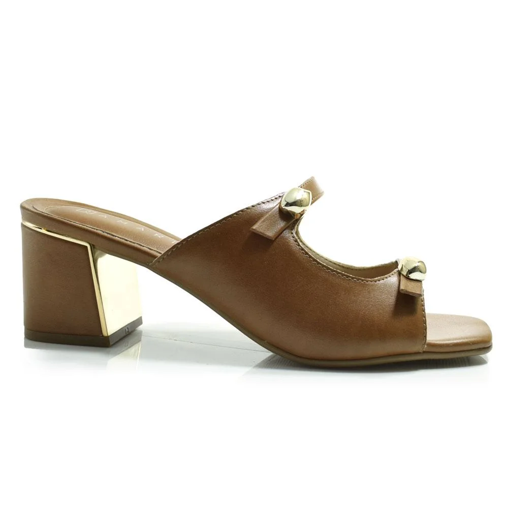 Tamanco de Salto Bloco Feminino Ramarim Marrom 3