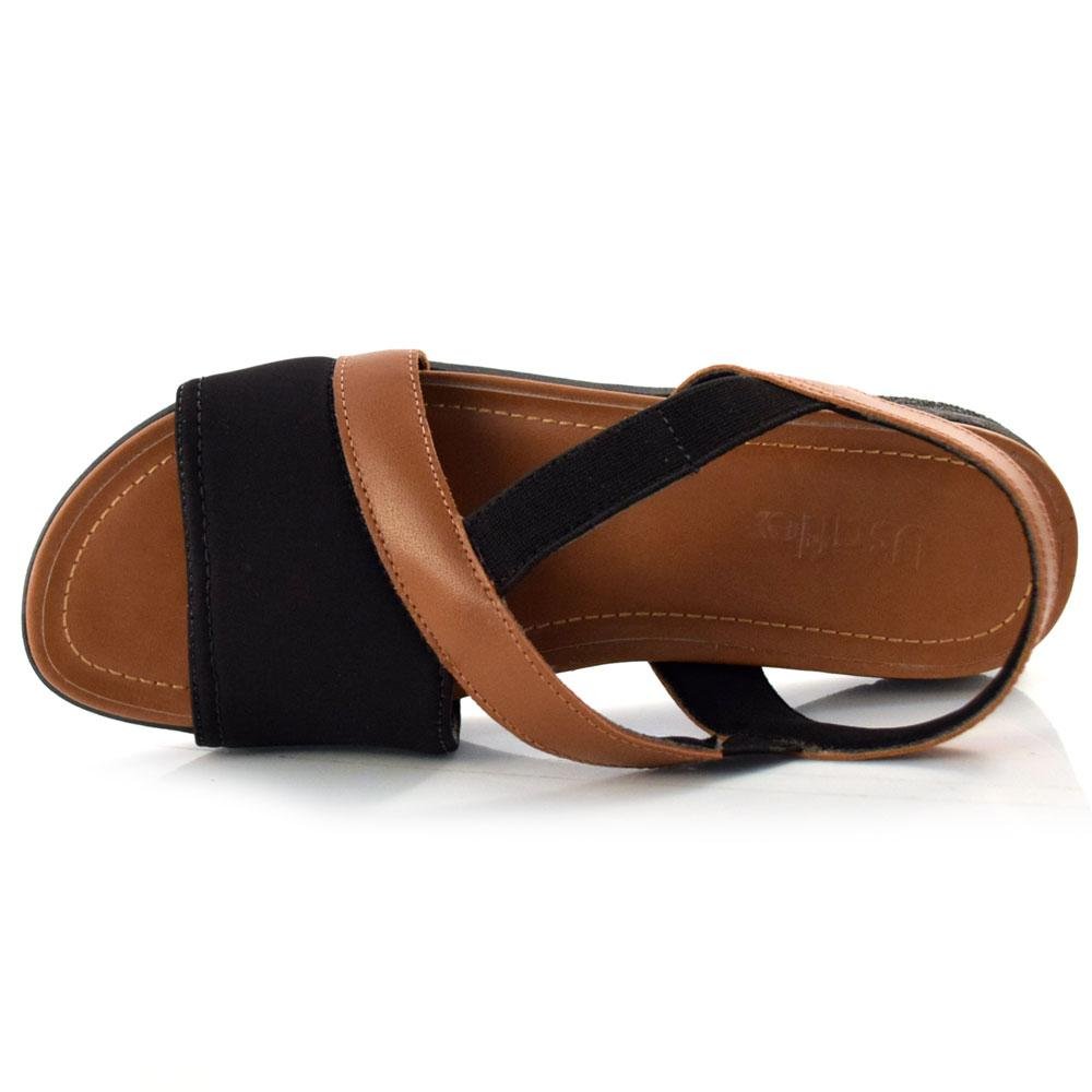 Sandália de Salto Baixo e Couro Usaflex AA3008 Preto 6