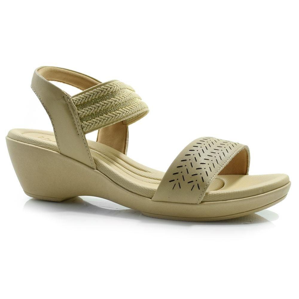 Sandália Anabela de Couro Feminina Usaflex PA01003 Bege 1