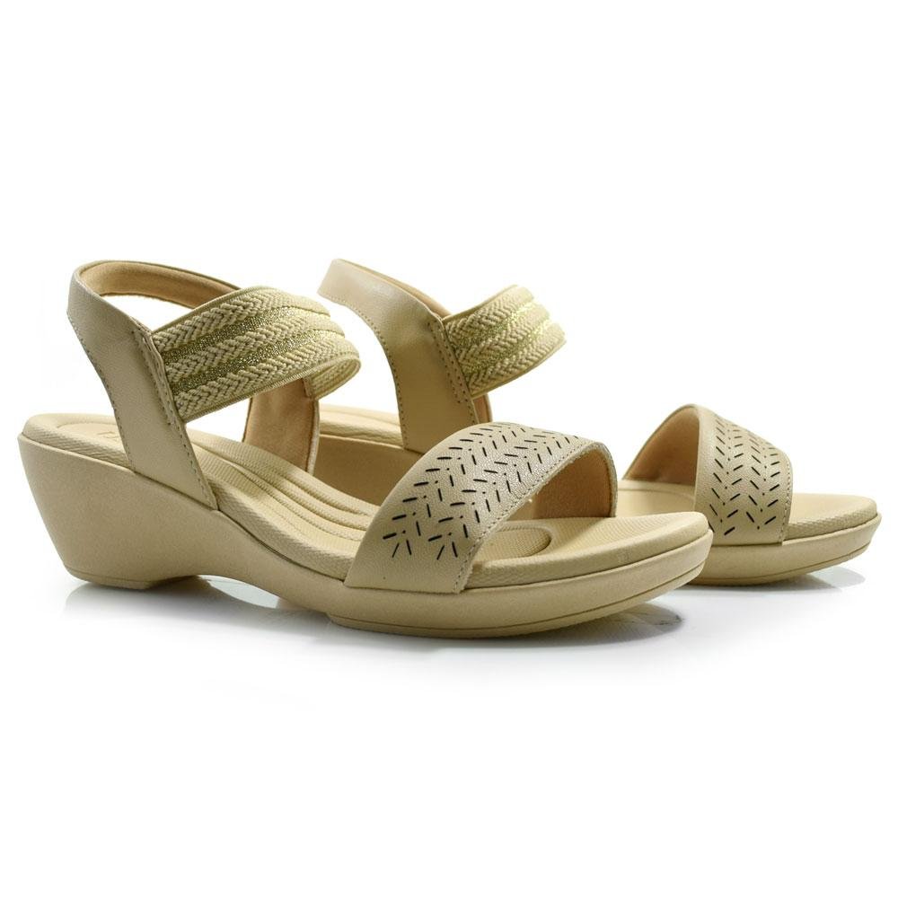 Sandália Anabela de Couro Feminina Usaflex PA01003 Bege 2