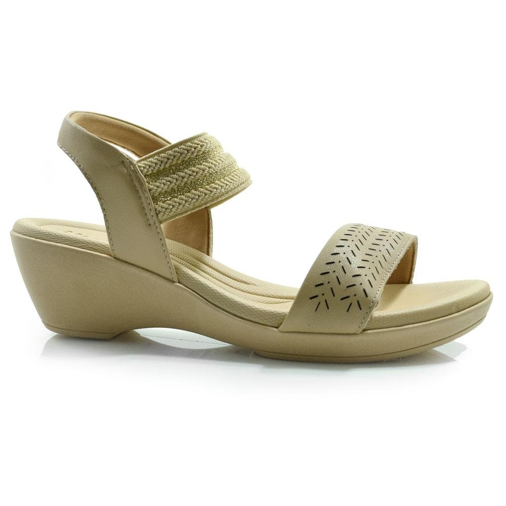 Sandália Anabela de Couro Feminina Usaflex PA01003 Bege 3