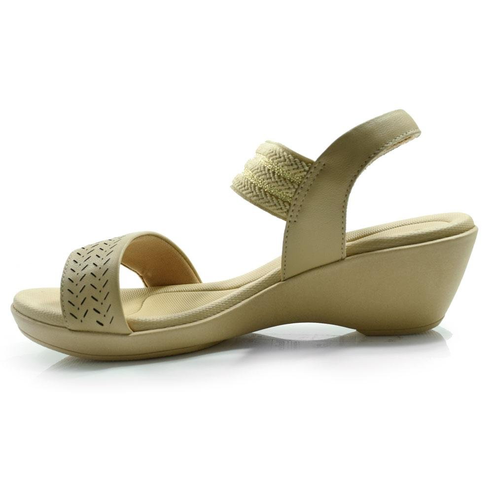 Sandália Anabela de Couro Feminina Usaflex PA01003 Bege 5