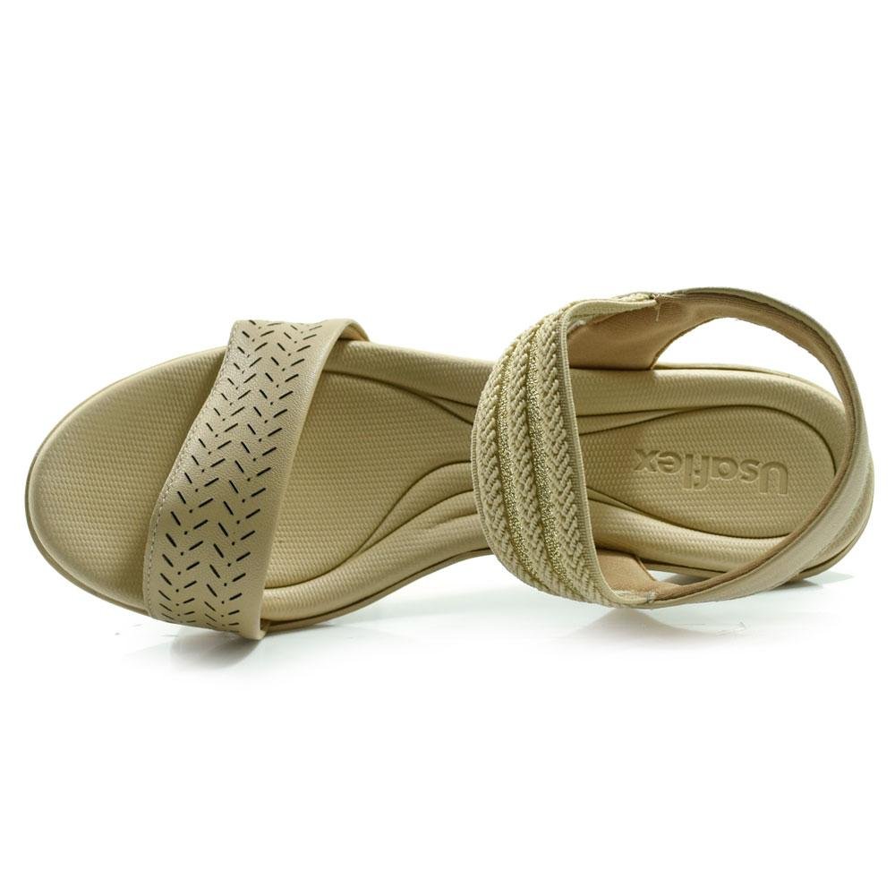 Sandália Anabela de Couro Feminina Usaflex PA01003 Bege 6