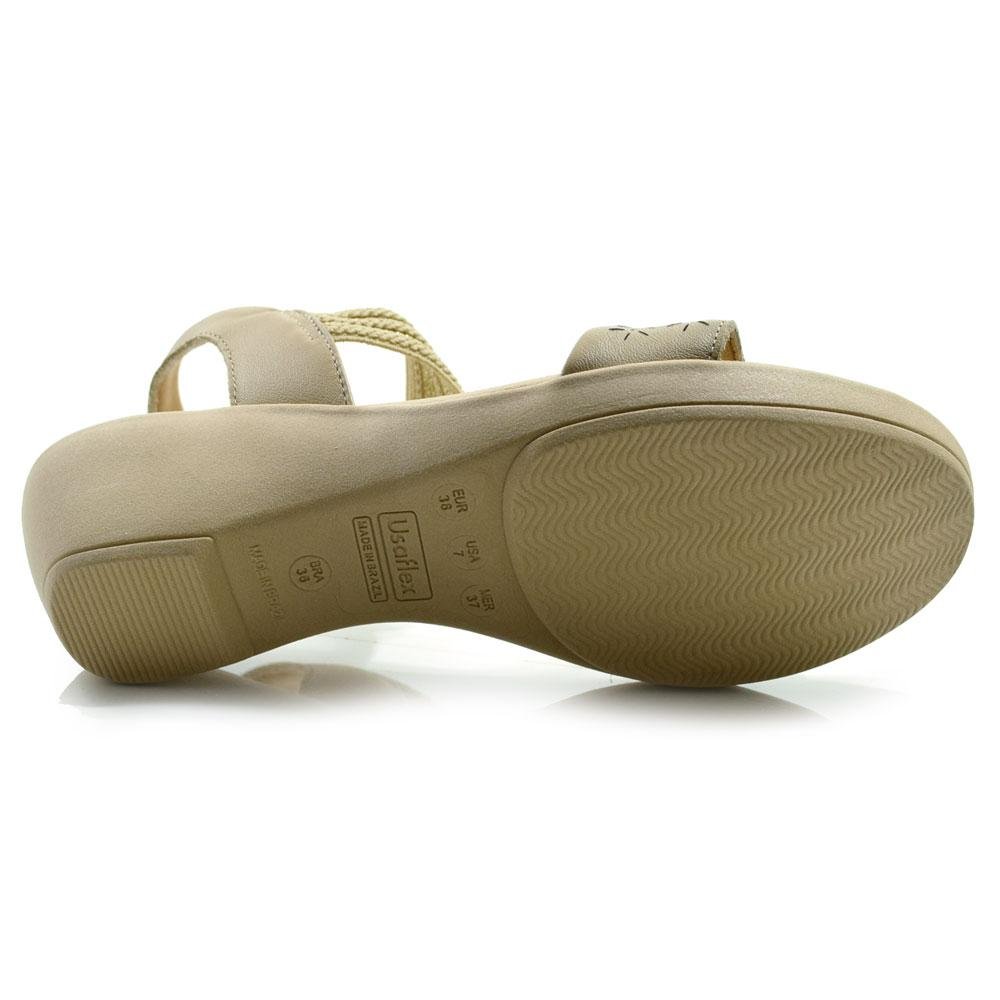 Sandália Anabela de Couro Feminina Usaflex PA01003 Bege 7