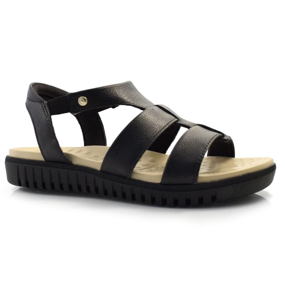 Sandália Flat de Couro Comfortflex 2445403 Preto 1