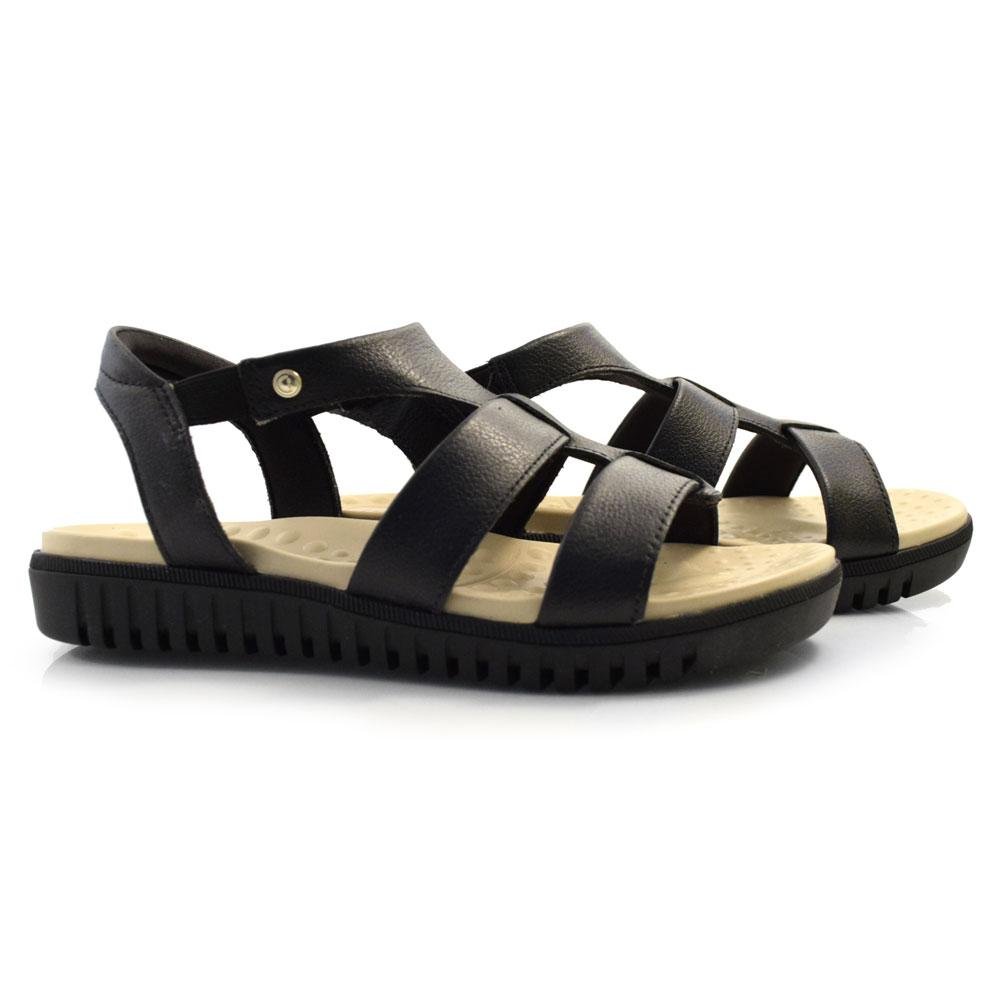 Sandália Flat de Couro Comfortflex 2445403 Preto 2
