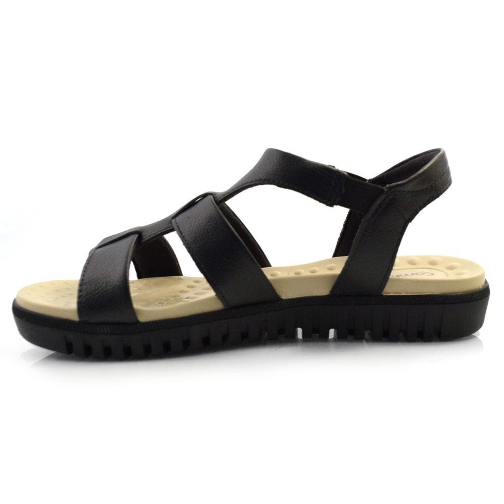 Sandália Flat de Couro Comfortflex 2445403 Preto 5