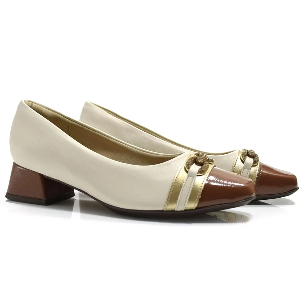 Scarpin de Salto Bloco Feminino Piccadilly 160099 Off White 2