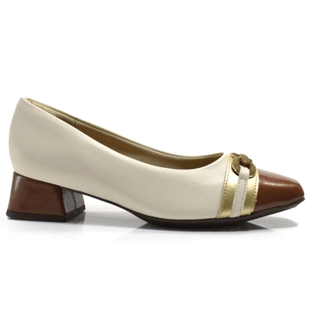 Scarpin de Salto Bloco Feminino Piccadilly 160099 Off White 3