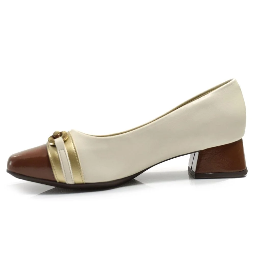 Scarpin de Salto Bloco Feminino Piccadilly 160099 Off White 5