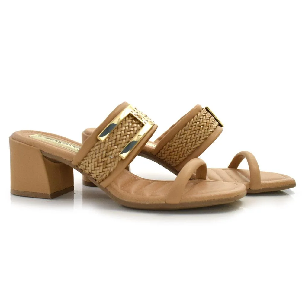 Tamanco de Salto Bloco Feminino Mississipi MB831 Bege 2