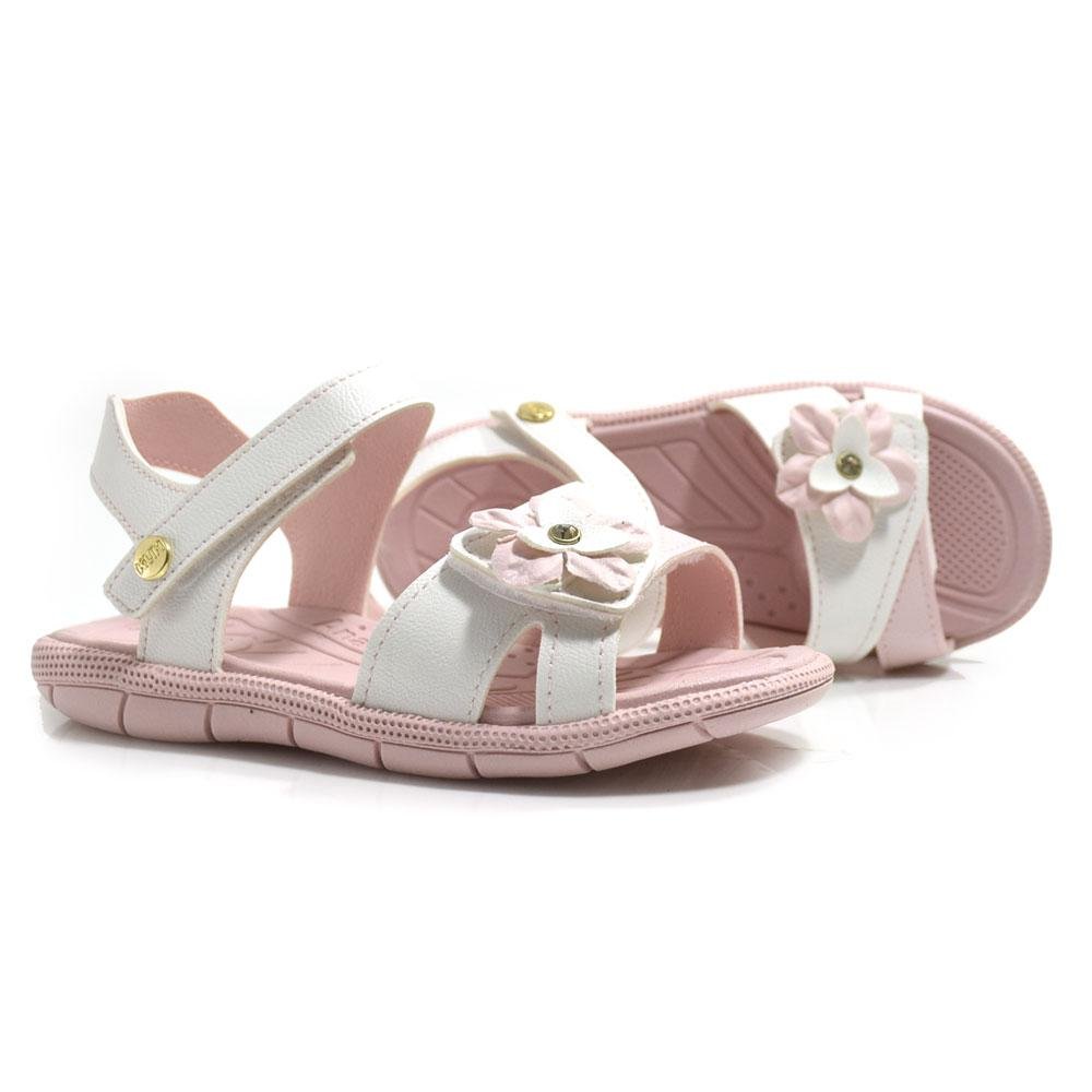 Sandália Feminina Infantil Klin Branco/Rosa 2