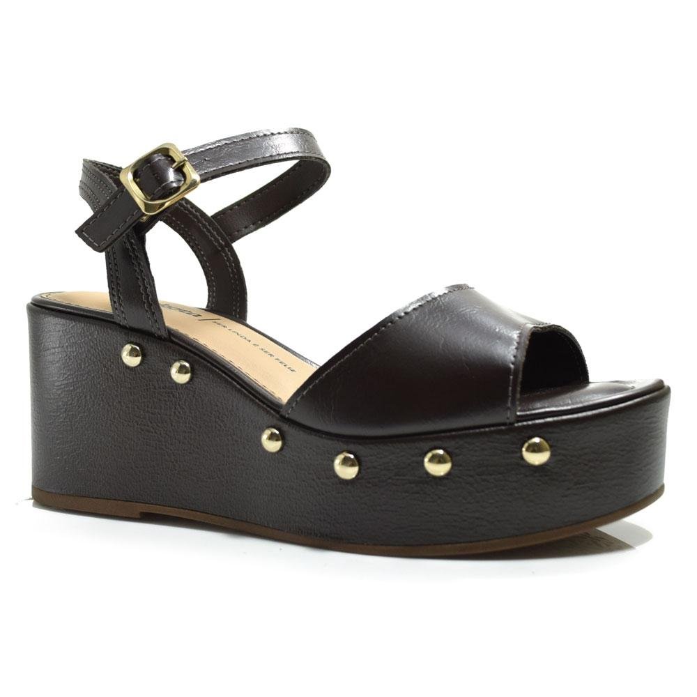 Sandália Anabela Marrom Dakota