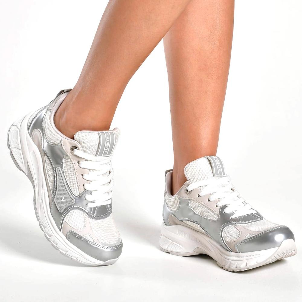 Tênis Casual Esportivo Prata Feminino Via Marte Cinza/Bege 4