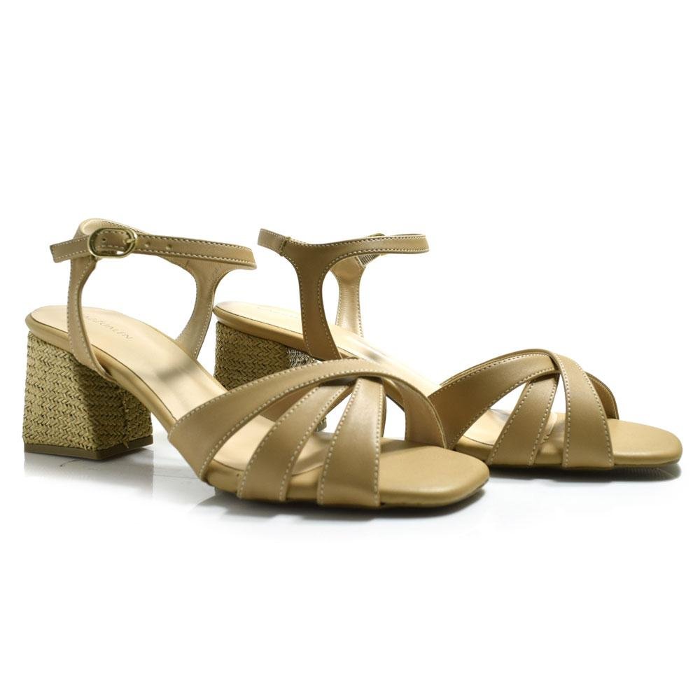 Sandália de Salto Bloco Feminina Cazzualen Bege 2