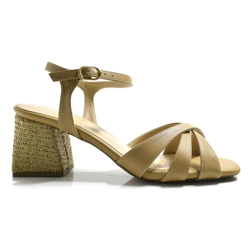 Sandália de Salto Bloco Feminina Cazzualen Bege 3