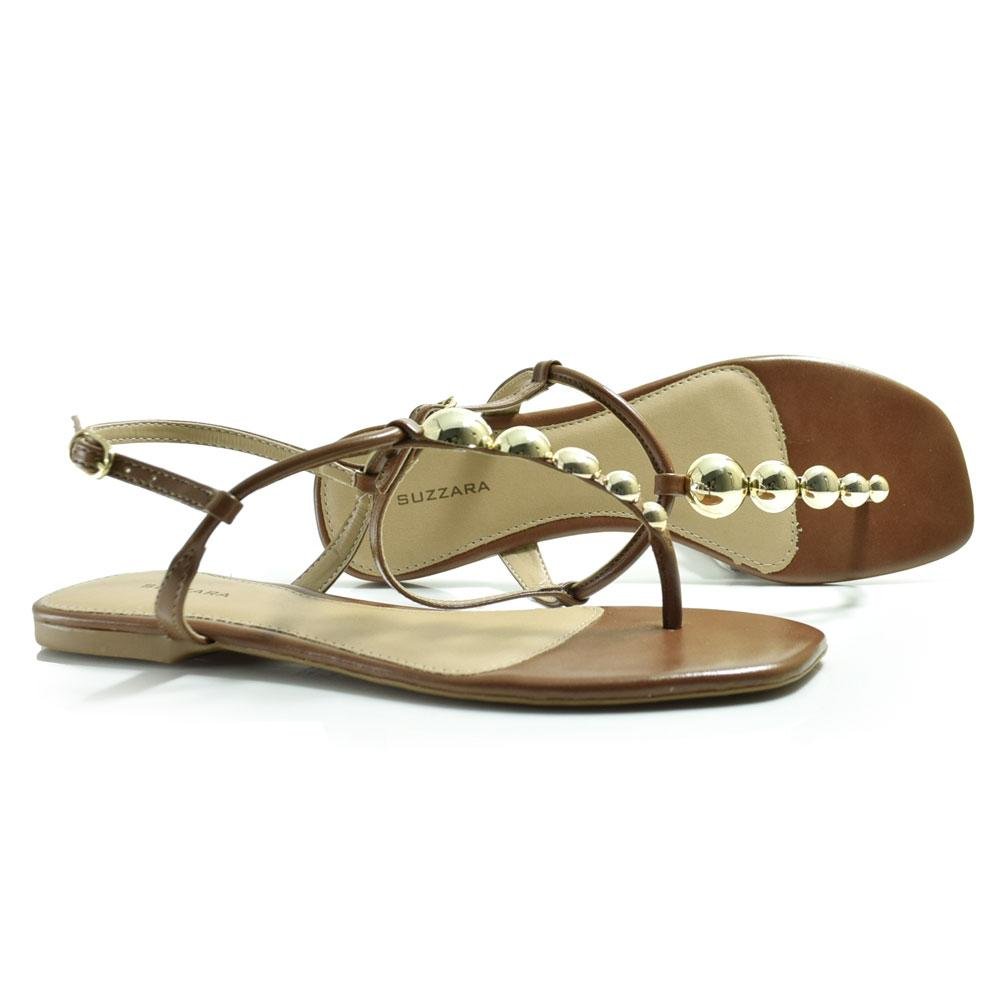 Sandália Rasteira Feminina Suzzara Marrom 2