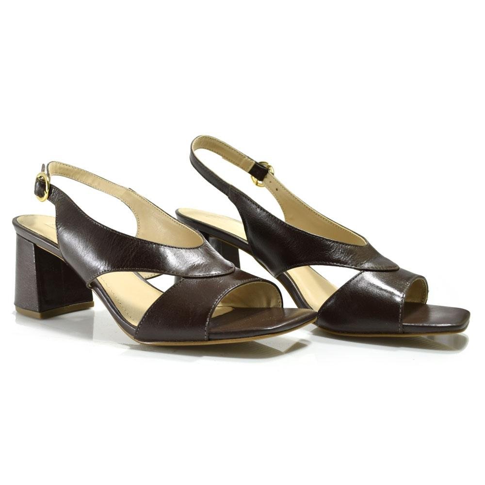 Sandália de Couro e Salto Bloco Feminina Suzzara Café 2