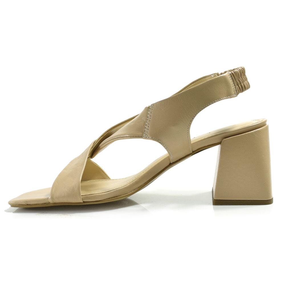 Sandália de Couro e Salto Bloco Feminina Suzzara Bege 5