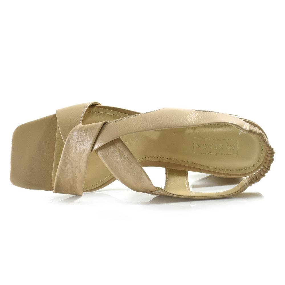 Sandália de Couro e Salto Bloco Feminina Suzzara Bege 6