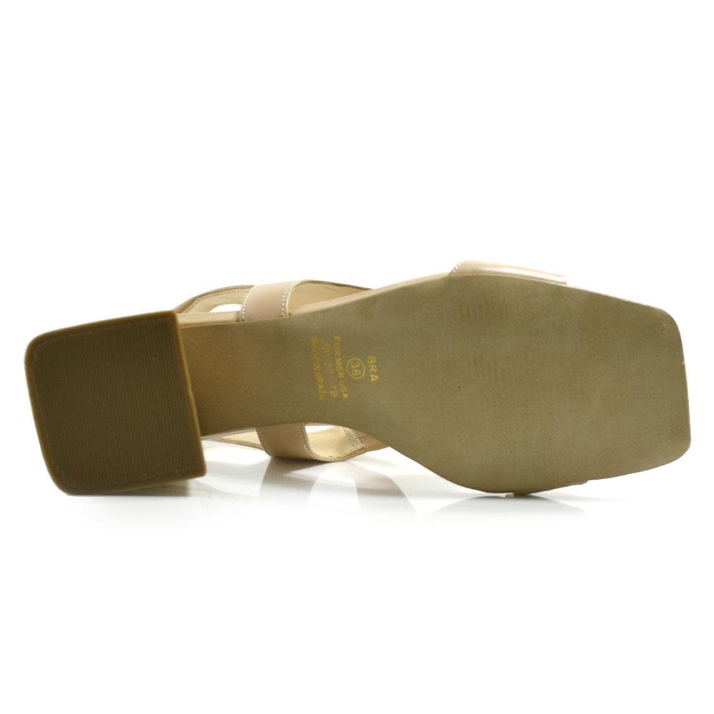 Sandália de Couro e Salto Bloco Feminina Suzzara Bege 7