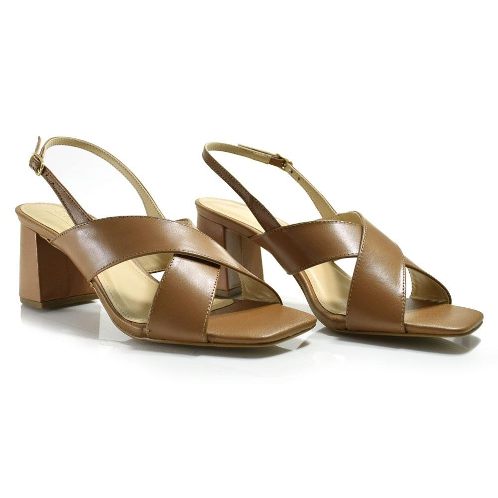 Sandália de Couro e Salto Bloco Suzzara Marrom 2