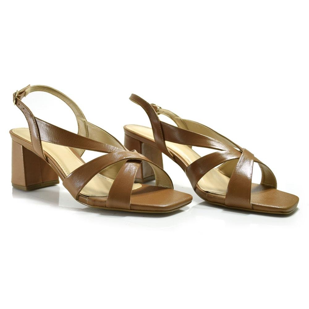 Sandália de Couro e Salto Bloco Suzzara Marrom 2