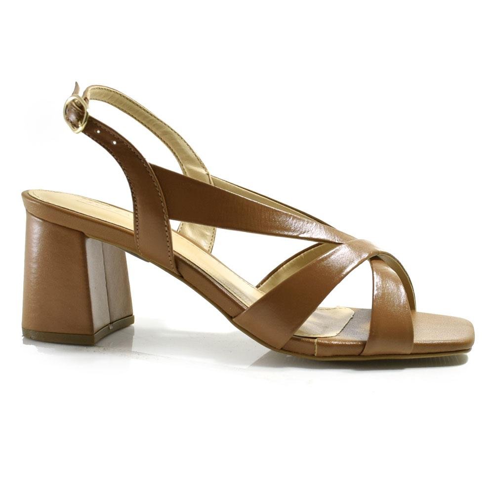 Sandália de Couro e Salto Bloco Suzzara Marrom 3
