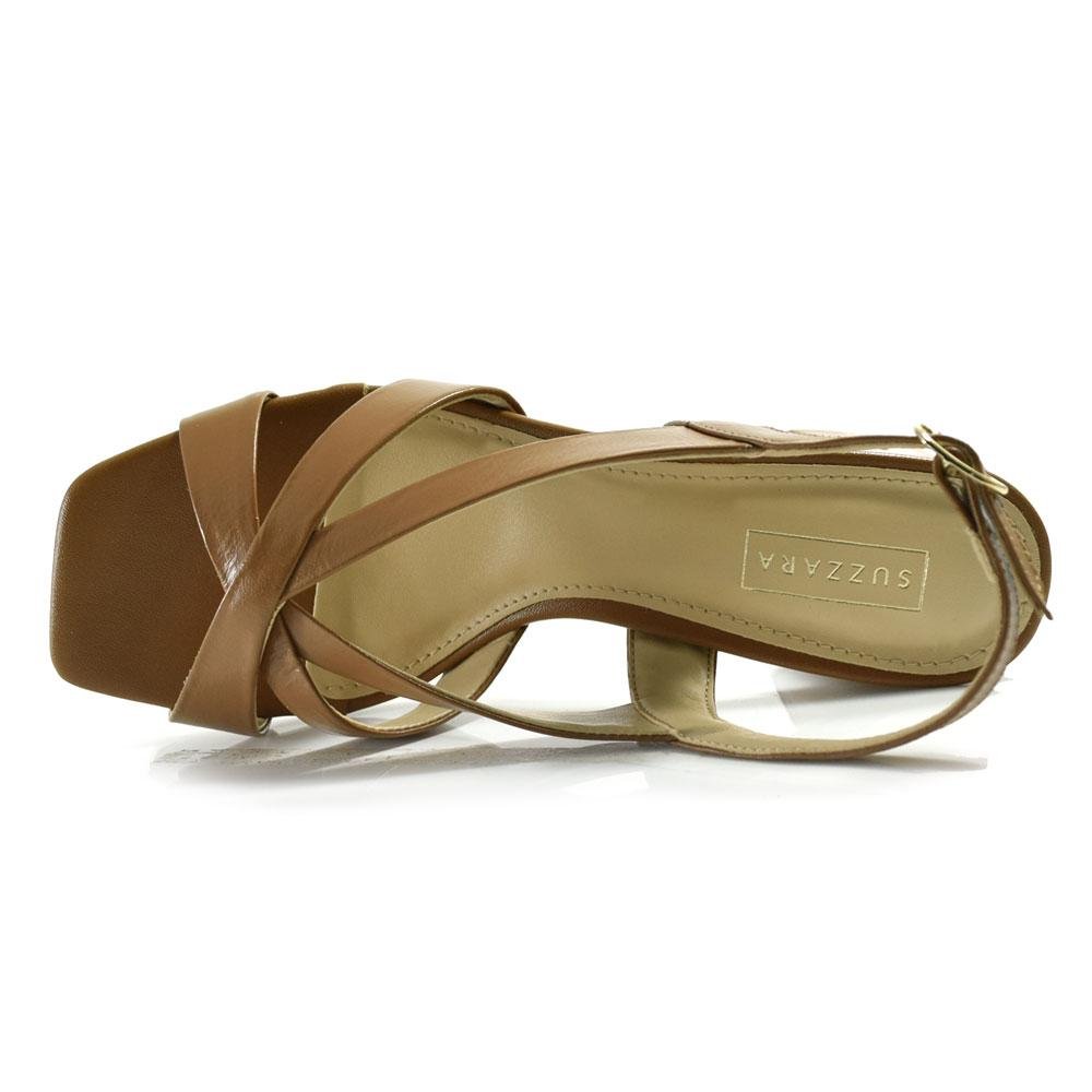 Sandália de Couro e Salto Bloco Suzzara Marrom 6