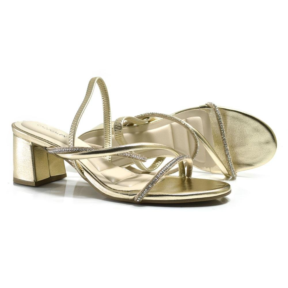 Sandália de Salto Bloco Feminina Cazzualen Dourado 2