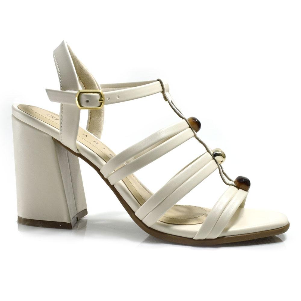 Sandália de Salto Bloco Feminina Ramarim Off White 3