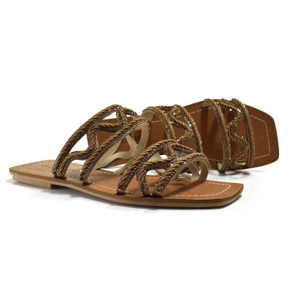 Sandália Rasteira Feminina Cazzualen  Marrom 2