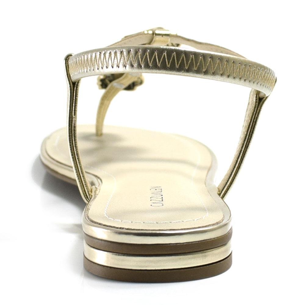 Sandália Rasteira Feminina Cazzualen Dourado 4