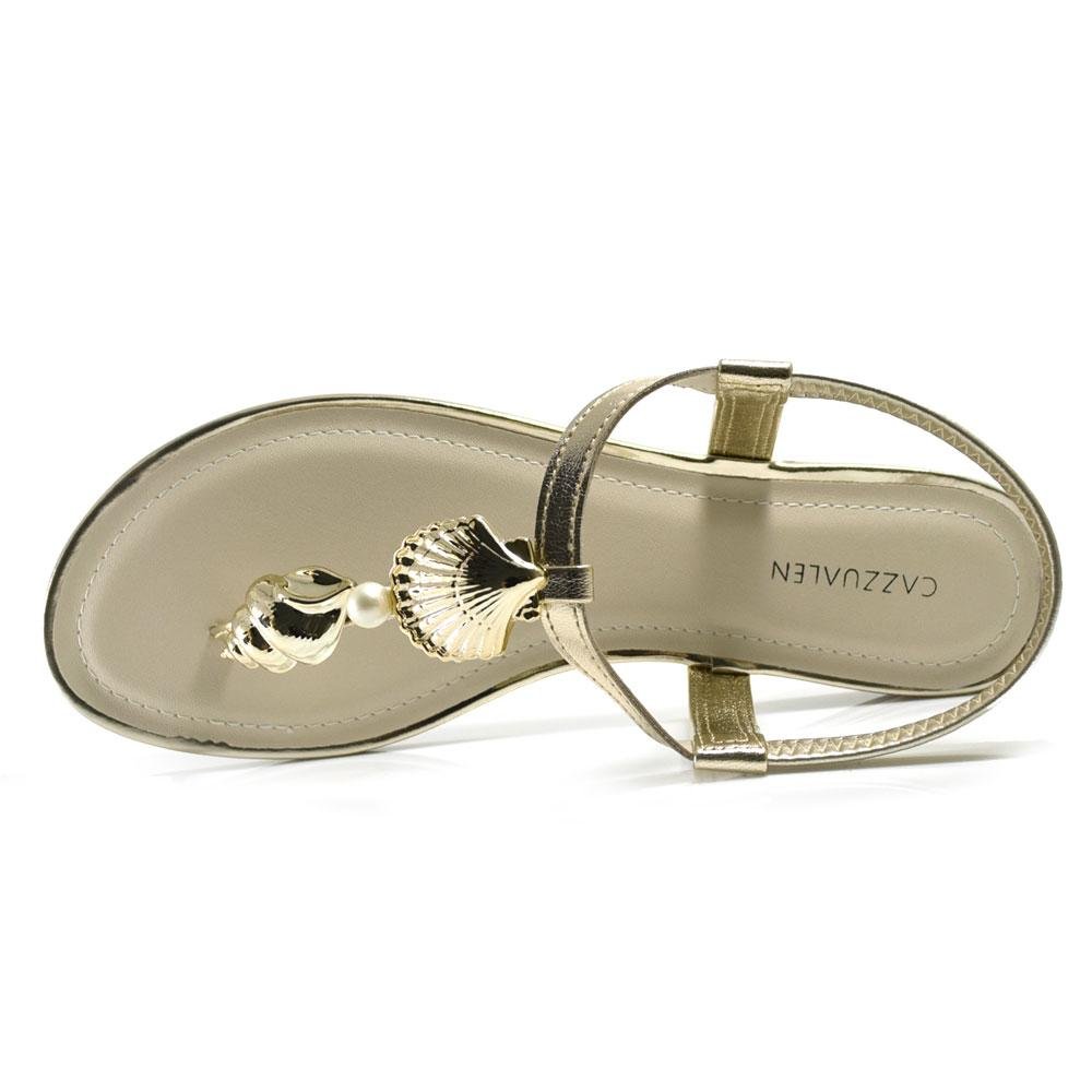 Sandália Rasteira Feminina Cazzualen Dourado 6