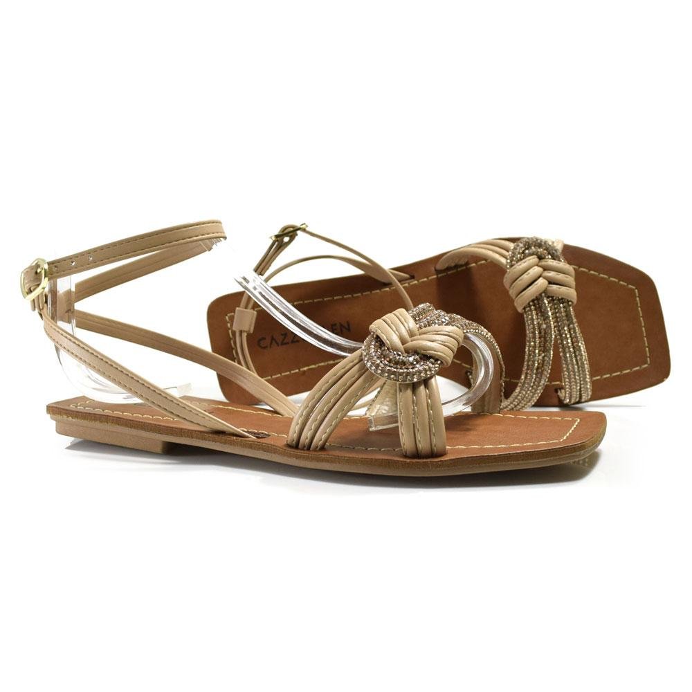 Sandália Rasteira Feminina Cazzualen Bege 2