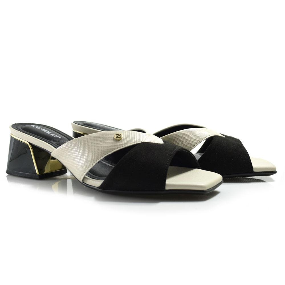 Tamanco  Salto Bloco Feminino Piccadilly Preto/Branco 2