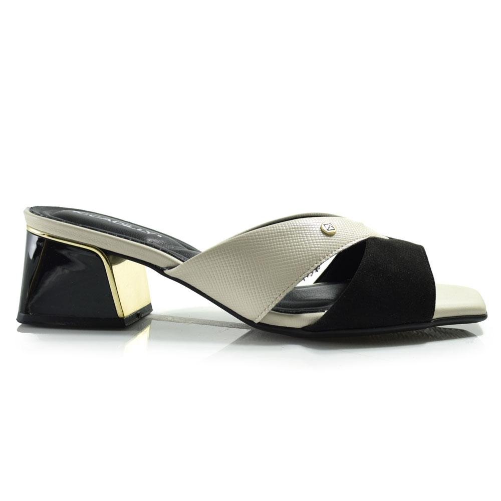 Tamanco  Salto Bloco Feminino Piccadilly Preto/Branco 3