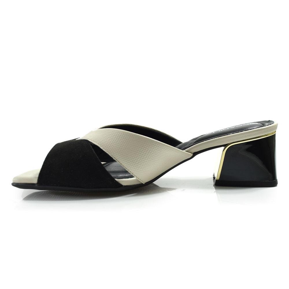 Tamanco  Salto Bloco Feminino Piccadilly Preto/Branco 5