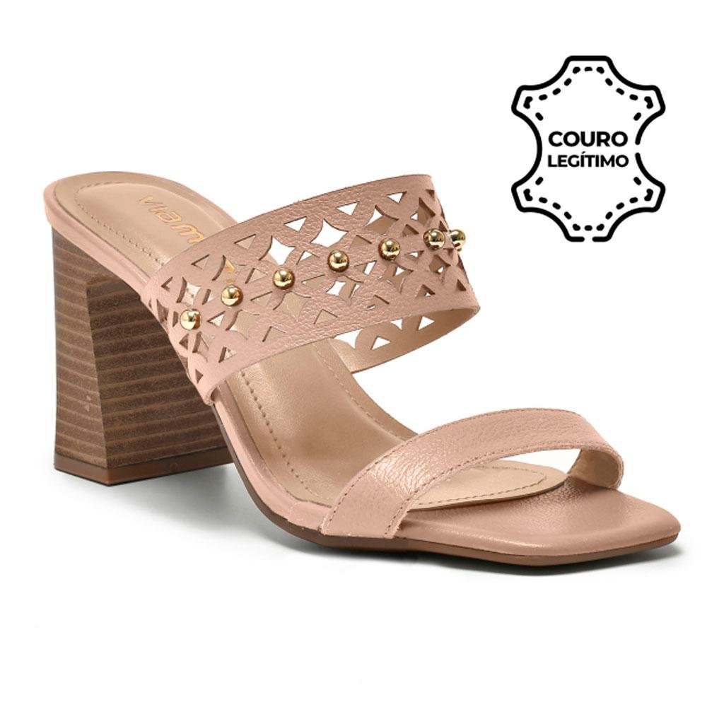 Tamanco de Couro e Salto Bloco Femiinino Via Marte