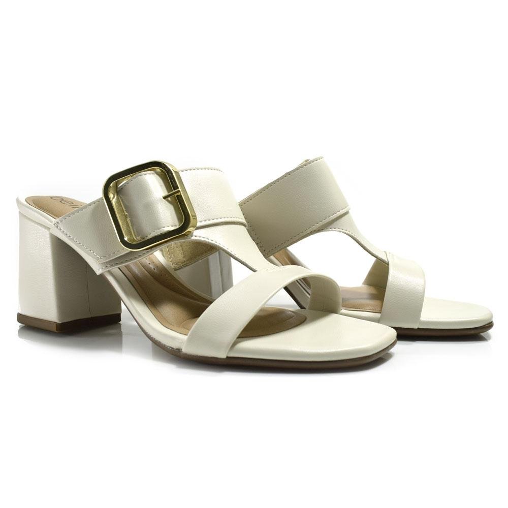 Tamanco Salto Bloco Alto Beira Rio Tiras Largas Off White 2