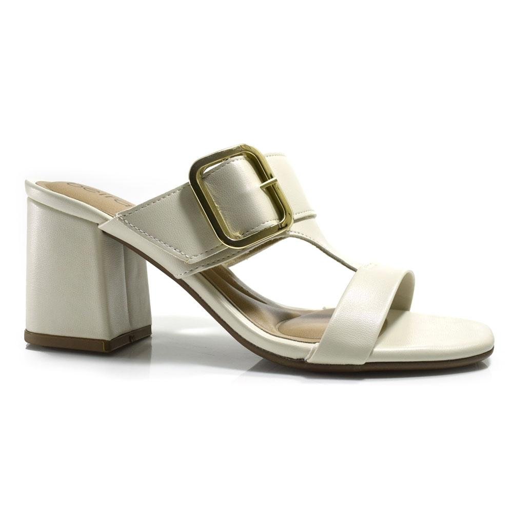 Tamanco Salto Bloco Alto Beira Rio Tiras Largas Off White 3