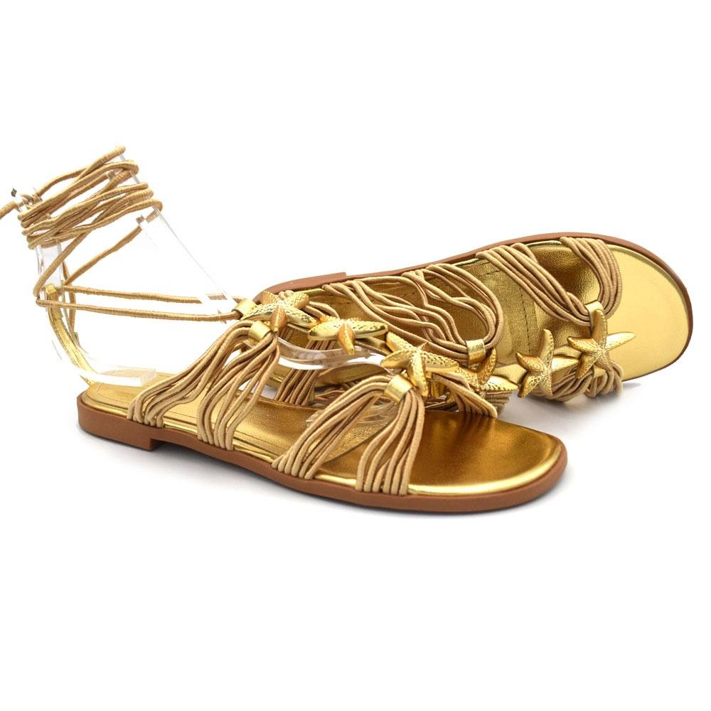 Sandália Rasteira de Amarração Feminina Suzzara 4155-11970 Dourado 2