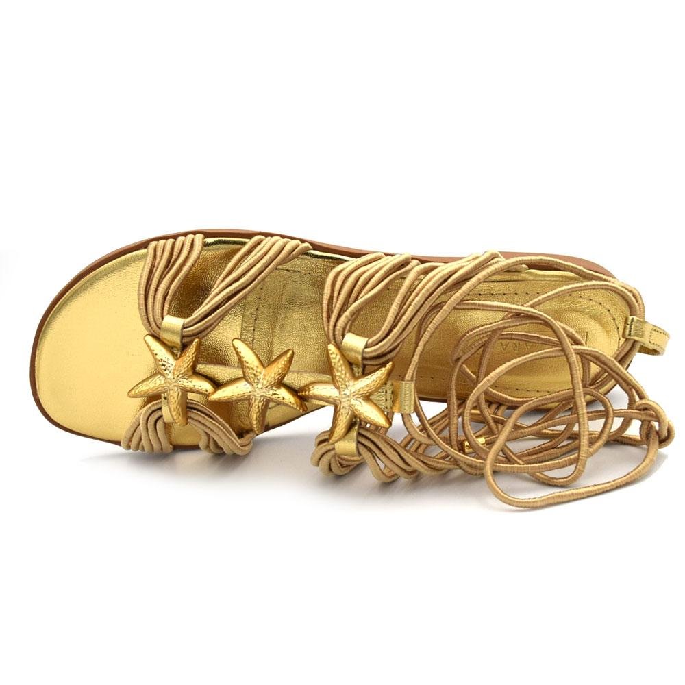 Sandália Rasteira de Amarração Feminina Suzzara 4155-11970 Dourado 6