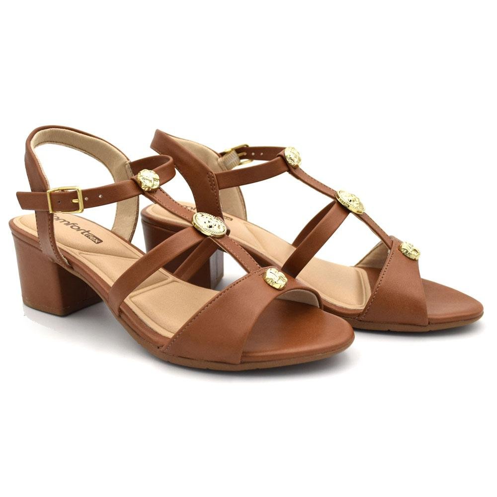 Sandália de Salto Bloco Feminina Comfortflex 2562403 Marrom 2