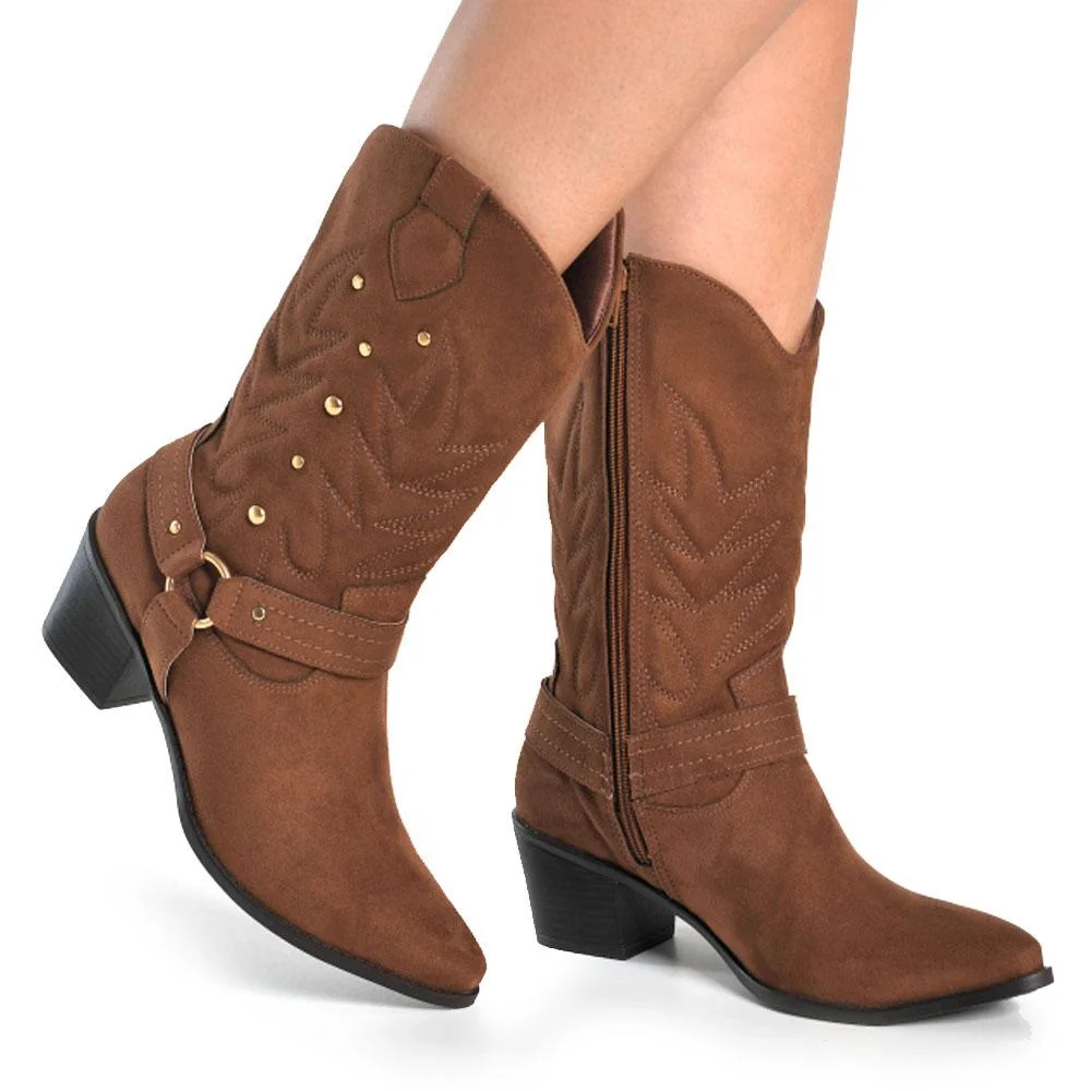 Bota Texana de Cano Médio Feminina Via Marte 090-013-01 Marrom 2