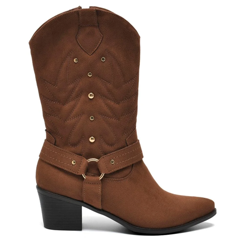 Bota Texana de Cano Médio Feminina Via Marte 090-013-01 Marrom 3