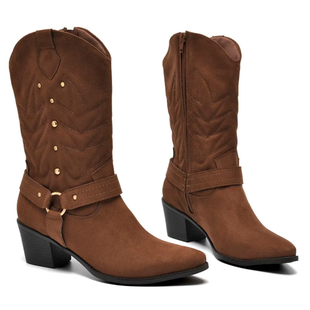 Bota Texana de Cano Médio Feminina Via Marte 090-013-01 Marrom 5