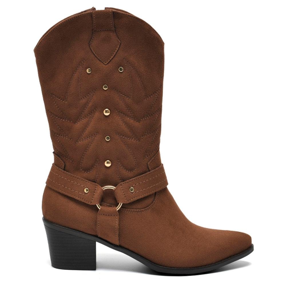 Bota Texana de Cano Médio Feminina Via Marte 090-013-01 Marrom 3