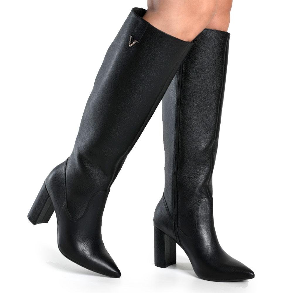 Bota de Couro e Cano Alto Feminina Via Marte 063-021-01 Preto 2
