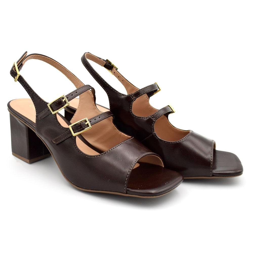Sandália de Salto Bloco Feminina Cazzualen 74151 Marrom 2
